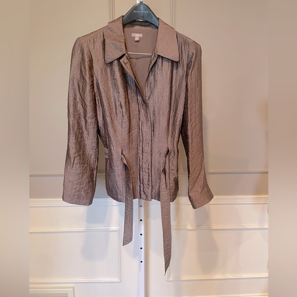 J. Jill Metallic Belted Jacket Bronze Gold 10 lightweight moto funky fun - Picture 1 of 6